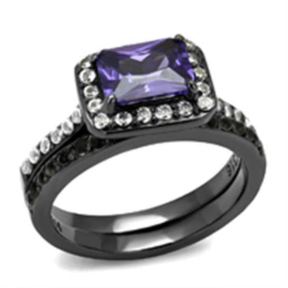 TK2778 - IP Light Black  (IP Gun) Stainless Steel Ring with AAA Grade CZ  in Tanzanite-0
