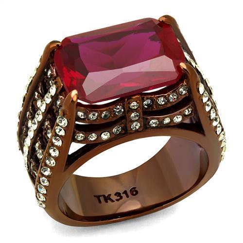 TK2779 - IP Coffee light Stainless Steel Ring with Synthetic Synthetic Glass in Garnet-0