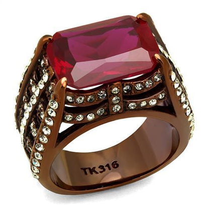 TK2779 - IP Coffee light Stainless Steel Ring with Synthetic Synthetic Glass in Garnet-0
