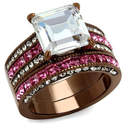 TK2782 - IP Coffee light Stainless Steel Ring with AAA Grade CZ  in Clear-0
