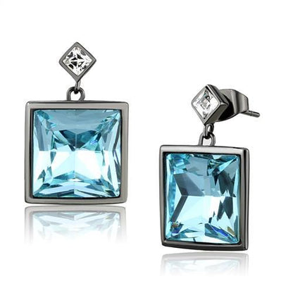 TK2788 - IP Light Black  (IP Gun) Stainless Steel Earrings with Top Grade Crystal  in Sea Blue-0