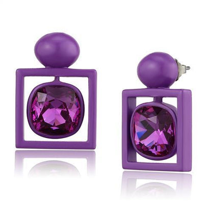 TK2789 - No Plating Stainless Steel Earrings with Top Grade Crystal  in Fuchsia-0