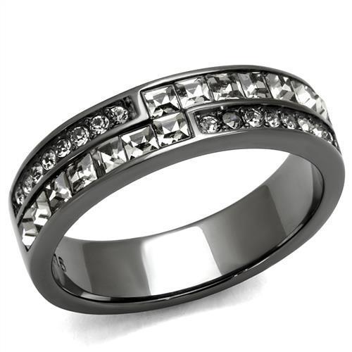 TK2799 - IP Light Black  (IP Gun) Stainless Steel Ring with Top Grade Crystal  in Black Diamond-0