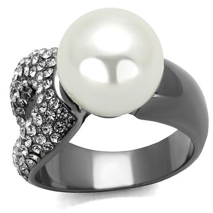 TK2800 - IP Light Black  (IP Gun) Stainless Steel Ring with Synthetic Pearl in White-0