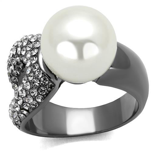 TK2800 - IP Light Black  (IP Gun) Stainless Steel Ring with Synthetic Pearl in White-0