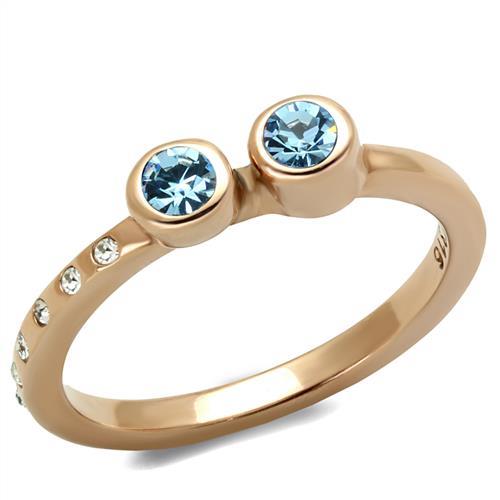TK2807 - IP Rose Gold(Ion Plating) Stainless Steel Ring with Top Grade Crystal  in Sea Blue-0