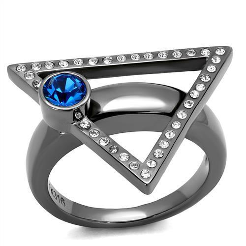 TK2810 - IP Light Black  (IP Gun) Stainless Steel Ring with Top Grade Crystal  in Capri Blue-0