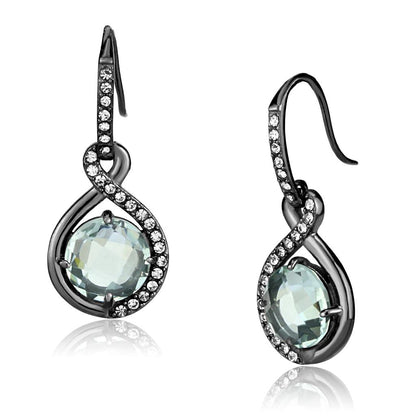 TK2821 - IP Light Black  (IP Gun) Stainless Steel Earrings with Semi-Precious Amethyst Crystal in Emerald-0