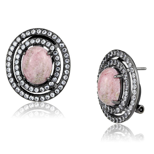 TK2822 - IP Light Black  (IP Gun) Stainless Steel Earrings with Semi-Precious Coral in Light Rose-0
