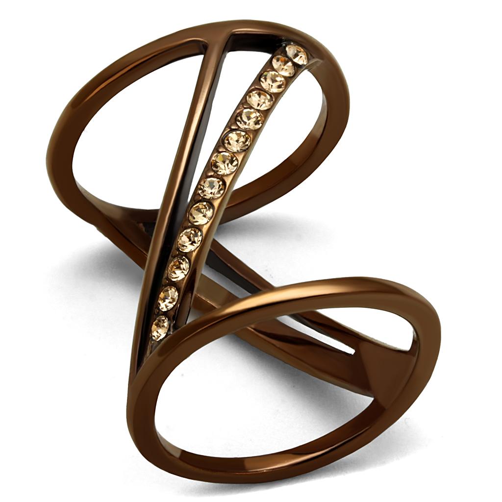 TK2827 - IP Coffee light Stainless Steel Ring with Top Grade Crystal  in Light Peach-0