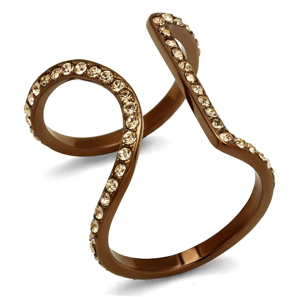 TK2828 - IP Coffee light Stainless Steel Ring with Top Grade Crystal  in Light Peach-0