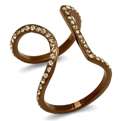 TK2828 - IP Coffee light Stainless Steel Ring with Top Grade Crystal  in Light Peach-0