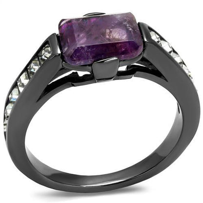 TK2832 - IP Light Black  (IP Gun) Stainless Steel Ring with Precious Stone Amethyst Crystal in Amethyst-0