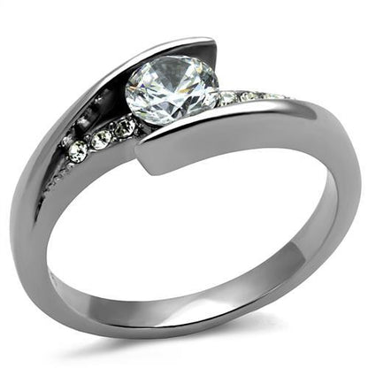 TK2833 - High polished (no plating) Stainless Steel Ring with AAA Grade CZ  in Clear-0
