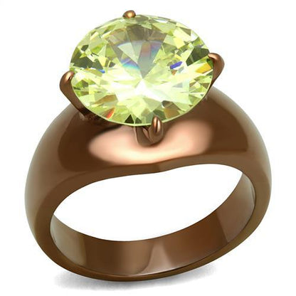 TK2839 - IP Coffee light Stainless Steel Ring with AAA Grade CZ  in Apple Green color-0