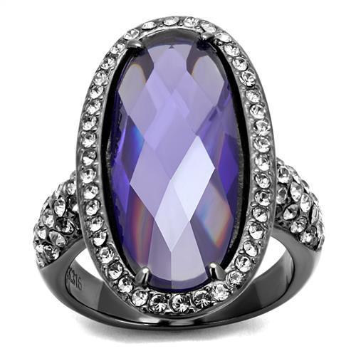 TK2840 - IP Light Black  (IP Gun) Stainless Steel Ring with AAA Grade CZ  in Tanzanite-0