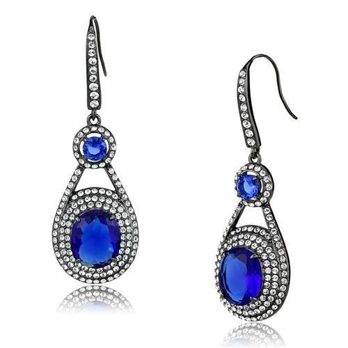 TK2851 - IP Light Black (IP Gun) Stainless Steel Earrings with Synthetic Synthetic Glass in Sapphire-0