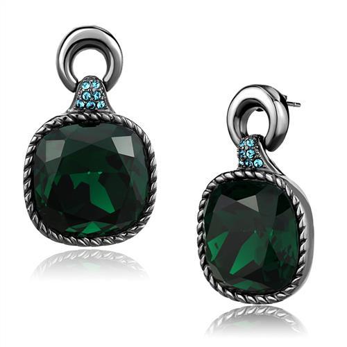 TK2852 - IP Light Black  (IP Gun) Stainless Steel Earrings with Top Grade Crystal  in Emerald-0