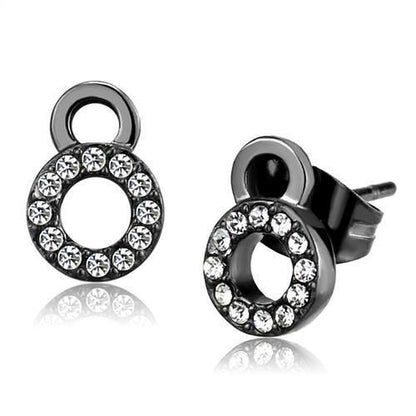 TK2856 - IP Light Black  (IP Gun) Stainless Steel Earrings with Top Grade Crystal  in Clear-0