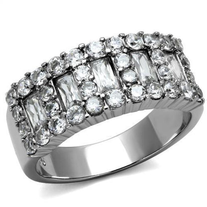 TK2866 - High polished (no plating) Stainless Steel Ring with AAA Grade CZ  in Clear-0