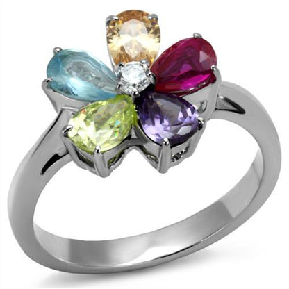TK2867 - High polished (no plating) Stainless Steel Ring with AAA Grade CZ  in Multi Color-0