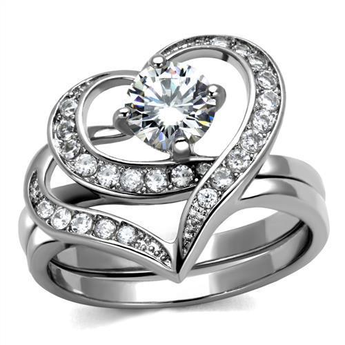 TK2868 - High polished (no plating) Stainless Steel Ring with AAA Grade CZ  in Clear-0