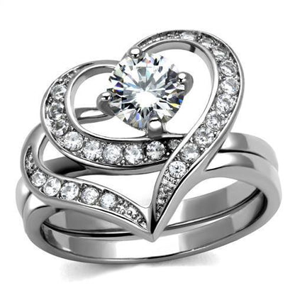 TK2868 - High polished (no plating) Stainless Steel Ring with AAA Grade CZ  in Clear-0