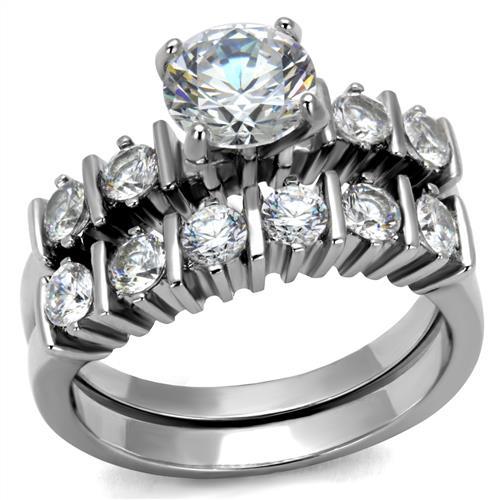 TK2869 - High polished (no plating) Stainless Steel Ring with AAA Grade CZ  in Clear-0