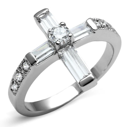 TK2871 - High polished (no plating) Stainless Steel Ring with AAA Grade CZ  in Clear-0