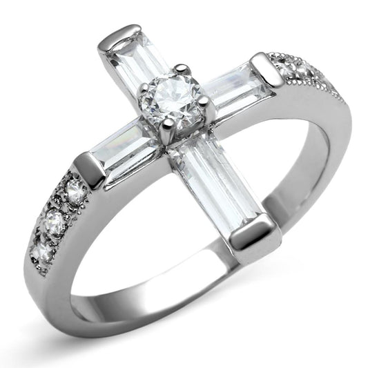 TK2871 - High polished (no plating) Stainless Steel Ring with AAA Grade CZ  in Clear-0