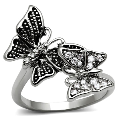 TK2874 - High polished (no plating) Stainless Steel Ring with AAA Grade CZ  in Clear-0