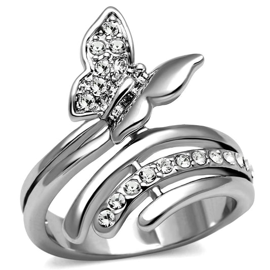 TK2875 - High polished (no plating) Stainless Steel Ring with AAA Grade CZ  in Clear-0