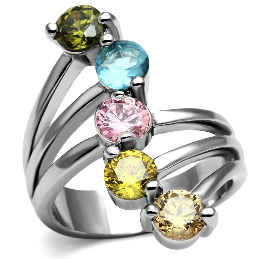 Sigrid Cocktail Ring - Stainless Steel, AAA CZ , Multi Color - TK2876-1