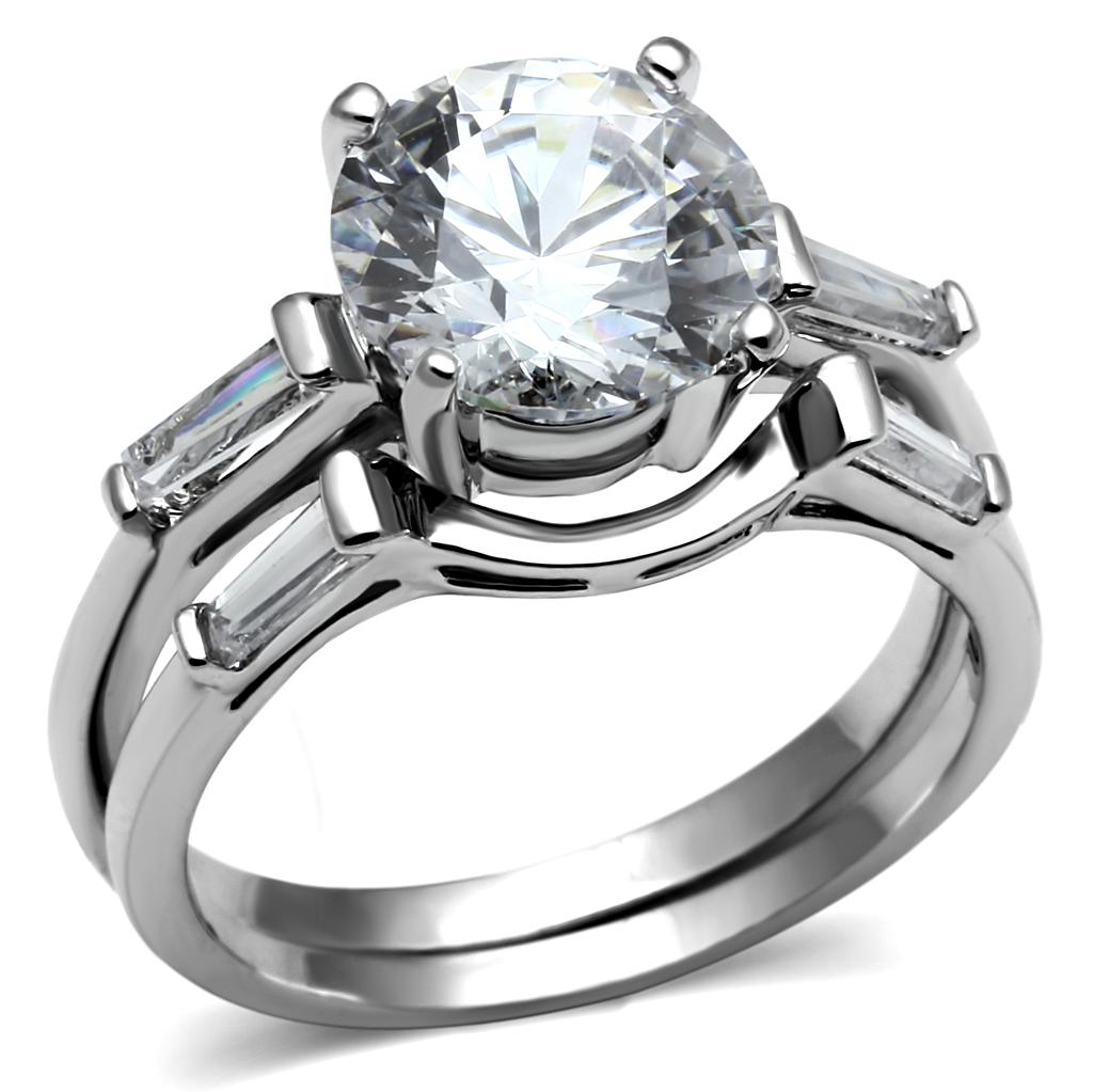 TK2878 - High polished (no plating) Stainless Steel Ring with AAA Grade CZ  in Clear-0