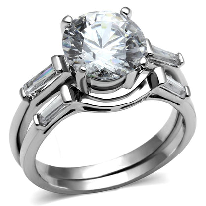 TK2878 - High polished (no plating) Stainless Steel Ring with AAA Grade CZ  in Clear-0