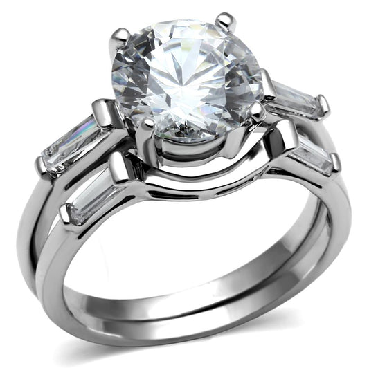 TK2878 - High polished (no plating) Stainless Steel Ring with AAA Grade CZ  in Clear-0