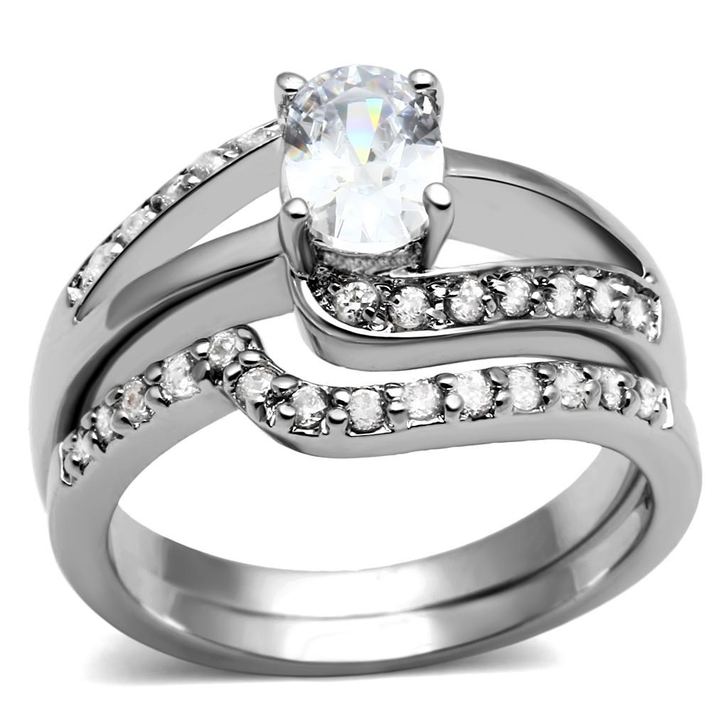 TK2879 - High polished (no plating) Stainless Steel Ring with AAA Grade CZ  in Clear-0