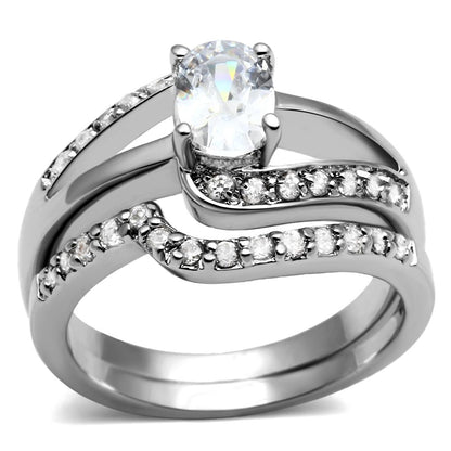 TK2879 - High polished (no plating) Stainless Steel Ring with AAA Grade CZ  in Clear-0