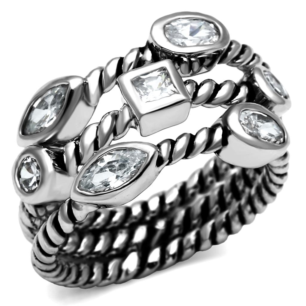 TK2880 - High polished (no plating) Stainless Steel Ring with AAA Grade CZ  in Clear-0