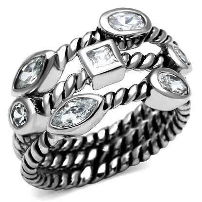TK2880 - High polished (no plating) Stainless Steel Ring with AAA Grade CZ  in Clear-0