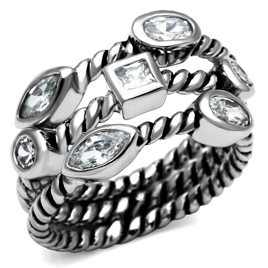 TK2880 - High polished (no plating) Stainless Steel Ring with AAA Grade CZ  in Clear-0
