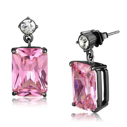 TK2892 - IP Light Black  (IP Gun) Stainless Steel Earrings with AAA Grade CZ  in Rose-0