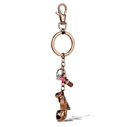 TK2896 - Two Tone IP Light Brown (IP Light coffee) Stainless Steel Key Ring with AAA Grade CZ  in Clear-0
