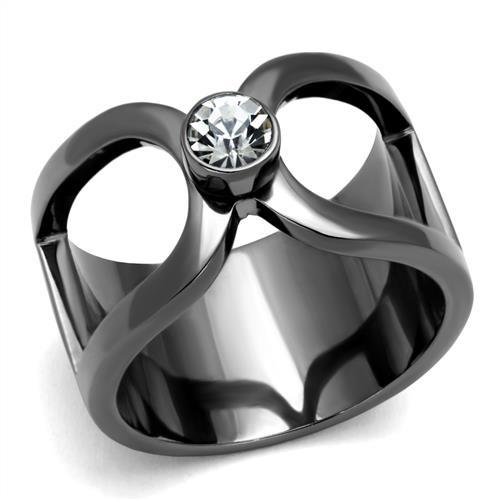 TK2897 - IP Light Black  (IP Gun) Stainless Steel Ring with Top Grade Crystal  in Clear-0