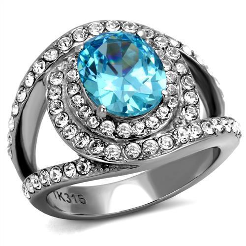 TK2900 - High polished (no plating) Stainless Steel Ring with Synthetic Synthetic Glass in Sea Blue-0