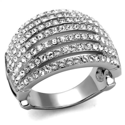 TK2901 - High polished (no plating) Stainless Steel Ring with Top Grade Crystal  in Clear-0