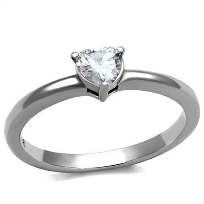 TK2904 - High polished (no plating) Stainless Steel Ring with AAA Grade CZ  in Clear-0