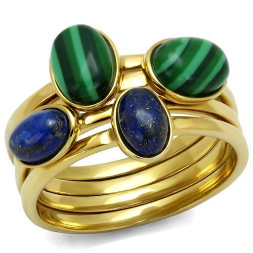 TK2905 - IP Gold(Ion Plating) Stainless Steel Ring with Synthetic MALACHITE in Emerald-0