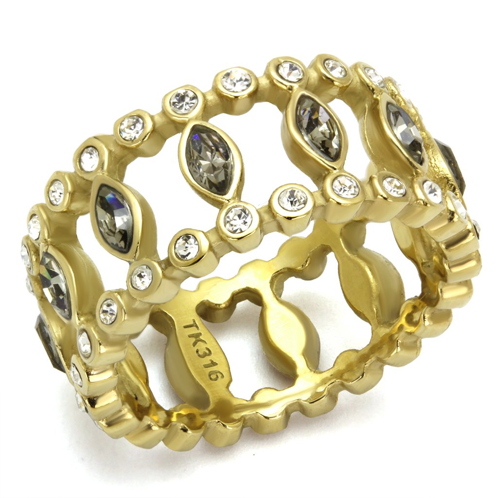 TK2907 - IP Gold(Ion Plating) Stainless Steel Ring with Top Grade Crystal  in Black Diamond-0
