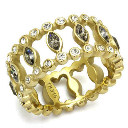 TK2907 - IP Gold(Ion Plating) Stainless Steel Ring with Top Grade Crystal  in Black Diamond-0
